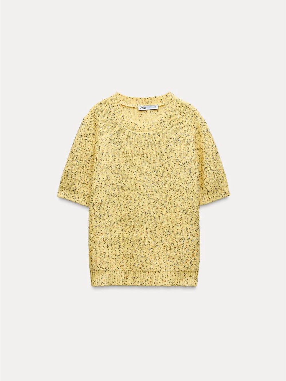 Zara Pale Yellow Short-Sleeve Sequin Knit Sweater - Picture 2 of 5